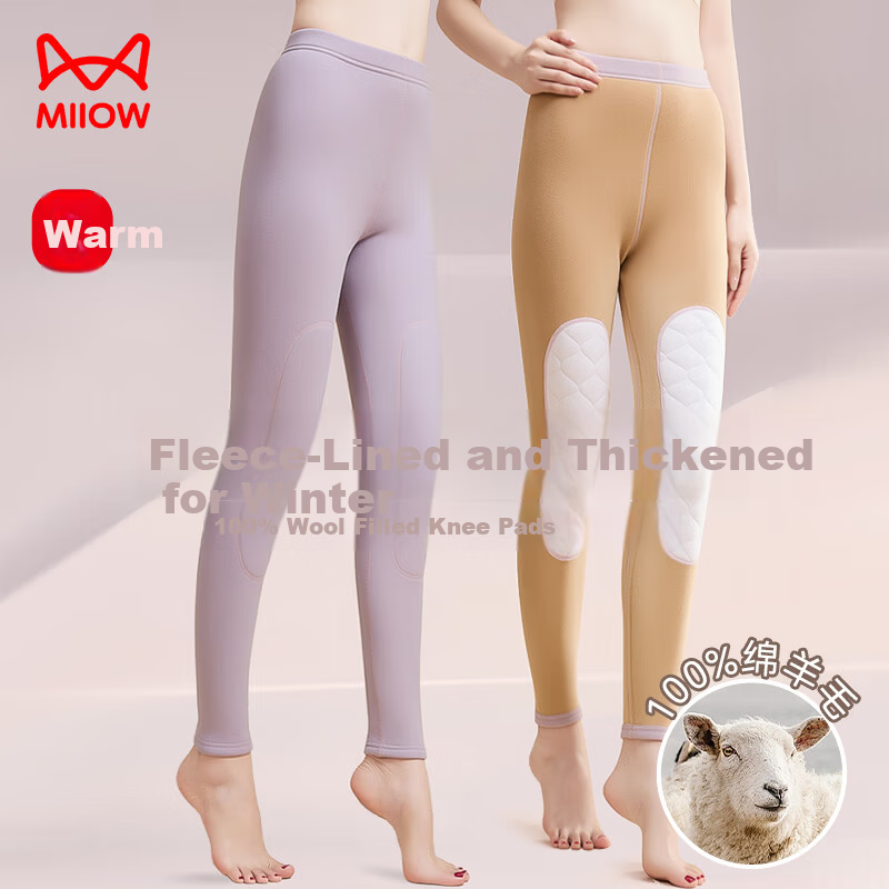 MiiOW 100% Wool Knee Warmers Women's Thermal Pants Fleece Lined Thickened Lamb Wool Cotton Pants Plus Size Leggings for Women