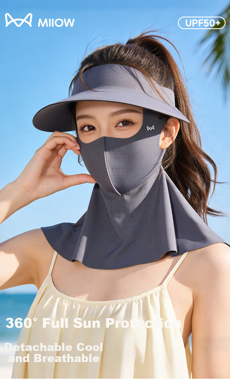 Miiow Women's Full Face Ice Silk Sun Protection Mask Neck Guard 2026 Summer UV Protection Face Bikini Sunshade 1