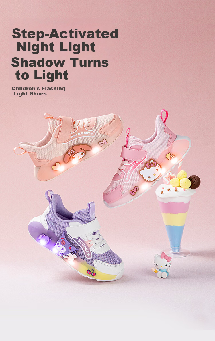 Hello Kitty Kids Girls Sports Shoes Melody Children's Light-Up Running Shoes Lightweight Sneakers 6601 Mauve Pink Size 28 1