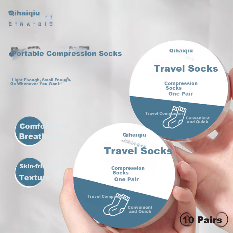 Qihaiqiu Disposable Compressed Socks Daily Use No Wash Unisex Sweat-Absorbing Breathable Travel Portable Black 10 Pairs