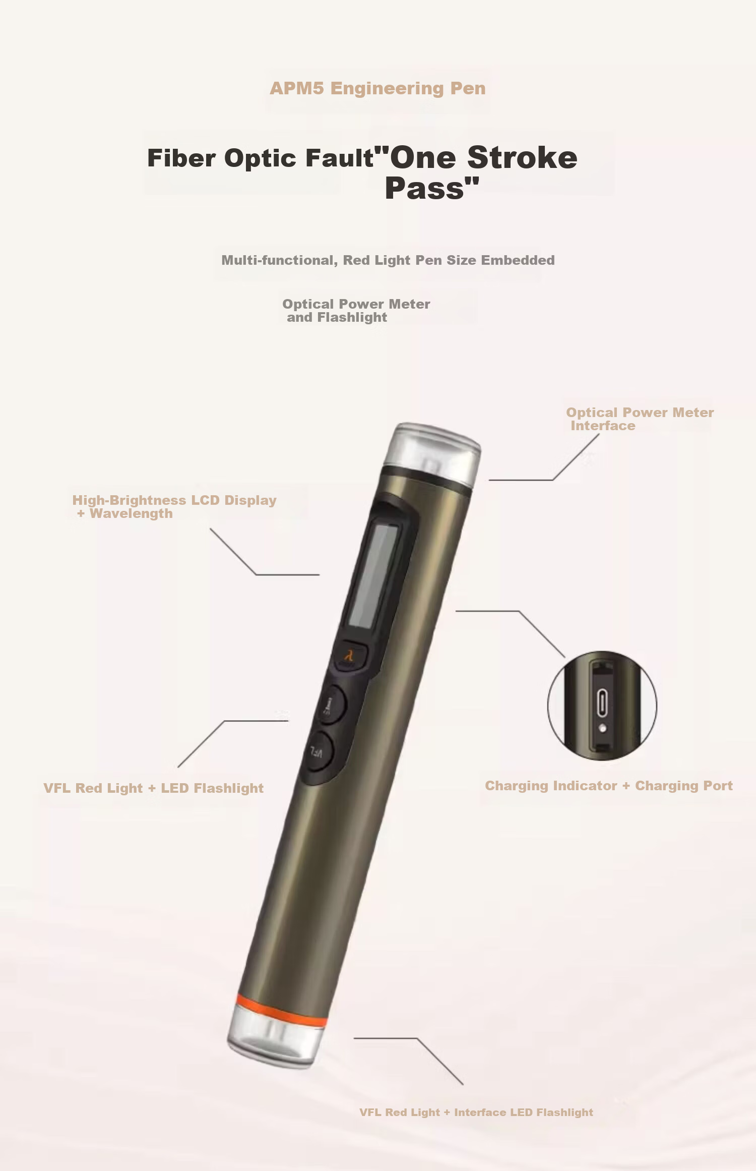 TriBrer Optical Power Meter Red Light Integrated Machine Red Light Pen Fiber Optic Engineering Pen Fiber Optic Tester Light Source Pen APM5C-SV30 4