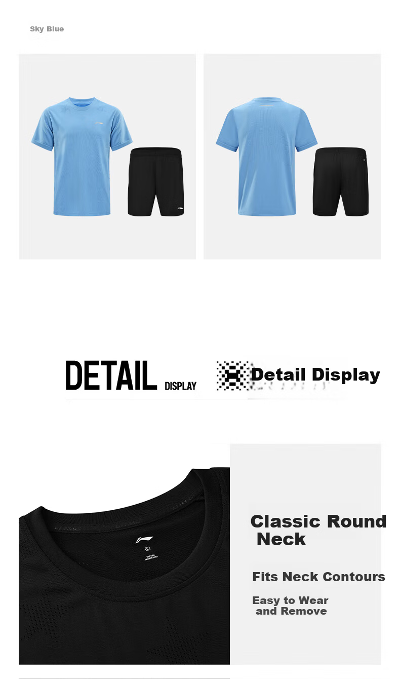 LI-NING Table Tennis Sports Set Unisex Running Short Sleeve Badminton Sportswear Comfortable Quick-Dry Fitness Training Clothes 14