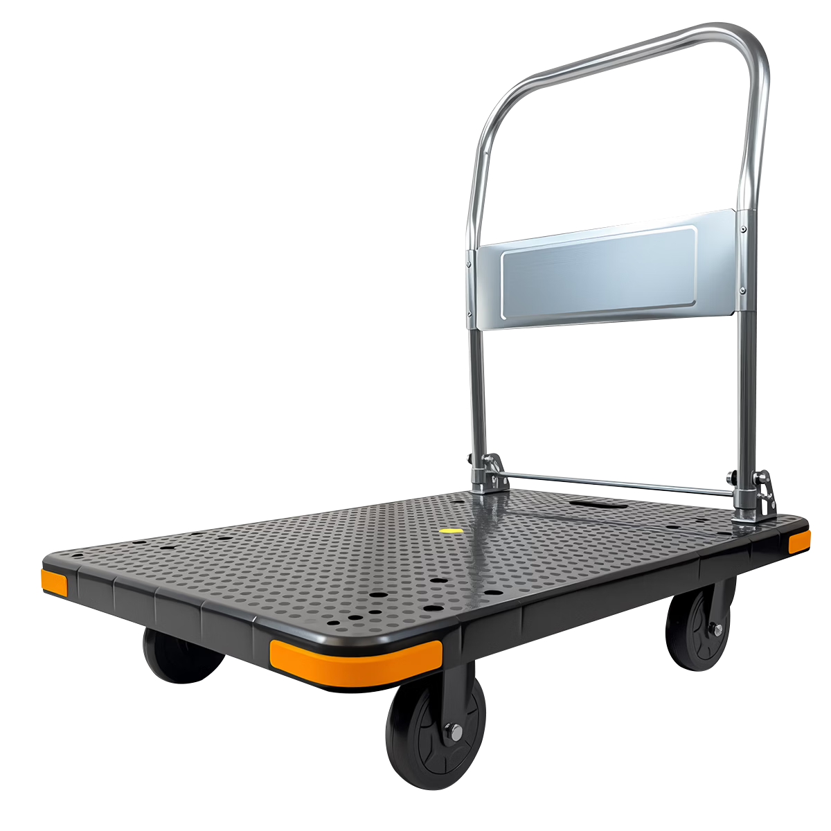BYB Small Cart Flatbed Trolley Four-Corner Anti-Collision Small Hand Truck 1000kg 90x60cm Renovation Hand Cart FZ-50 Black