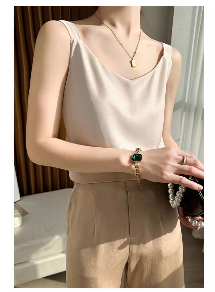 Tingmei Ice Silk Camisole Women's Suit Inner Wear Outer Wear Thin Backless Loose Summer White Top 3