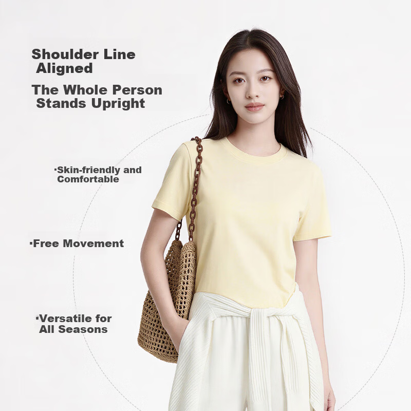 JD Jingzao Women's Regular Shoulder Crew Neck Short Sleeve T-Shirt 26 Spring New Trendy Xinjiang Cotton Base Shirt Black XL