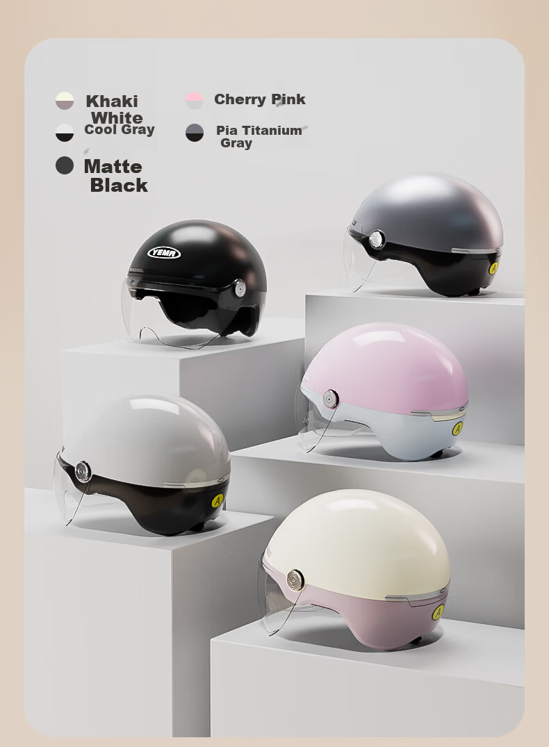YEMA 3C Certified Electric Vehicle Helmet Women Summer Motorcycle Half Helmet Men New National Standard Class A Summer Sun Protection Lightweight Four Seasons Electric Scooter Safety Helmet 369S Titan 12