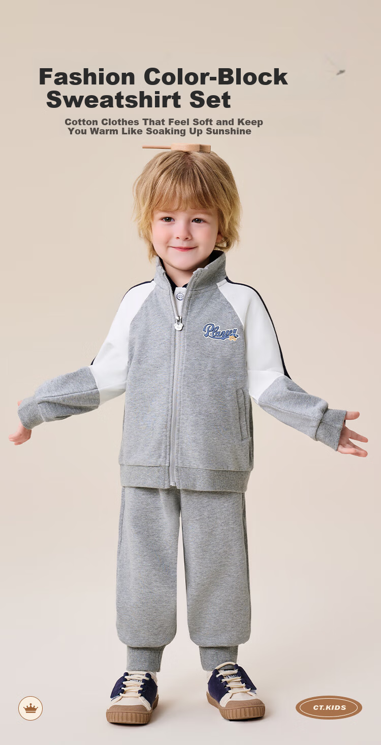 Classic Teddy Kids Set Boys Girls Jacket and Pants 2-Piece Mid-Child Spring Casual Sports School Style Dark Blue Size 90 1