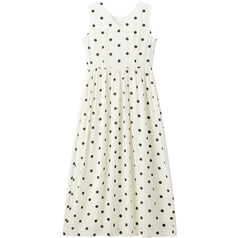 Peacebird Women's Dress [Polka Dot Muse] Long Sleeveless Beach Vacation Dress White L