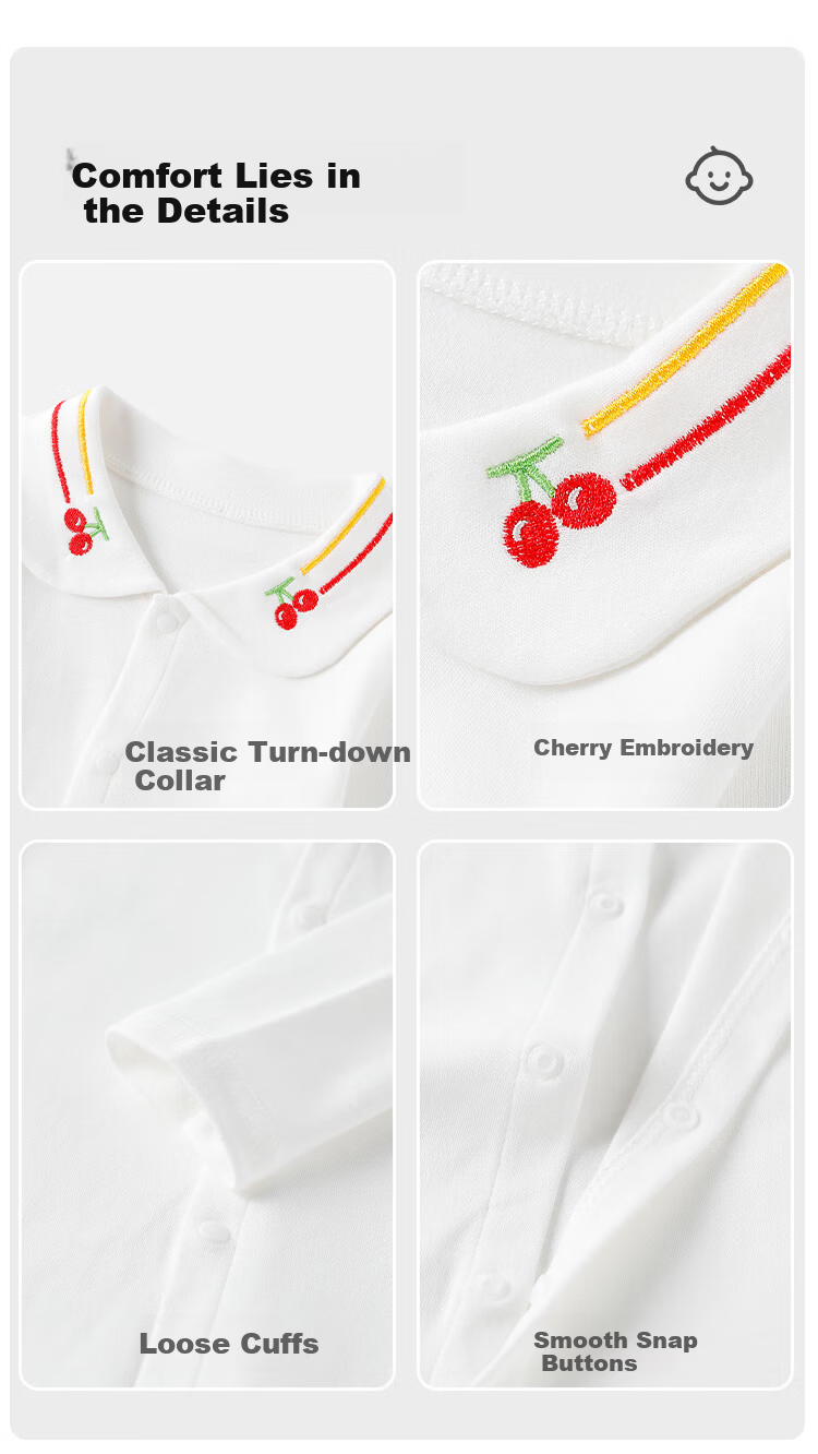 Yishuang'er Baby Girls' Base Shirt Spring Autumn T-Shirt Polo Collar White Cherry Top Size 73 6
