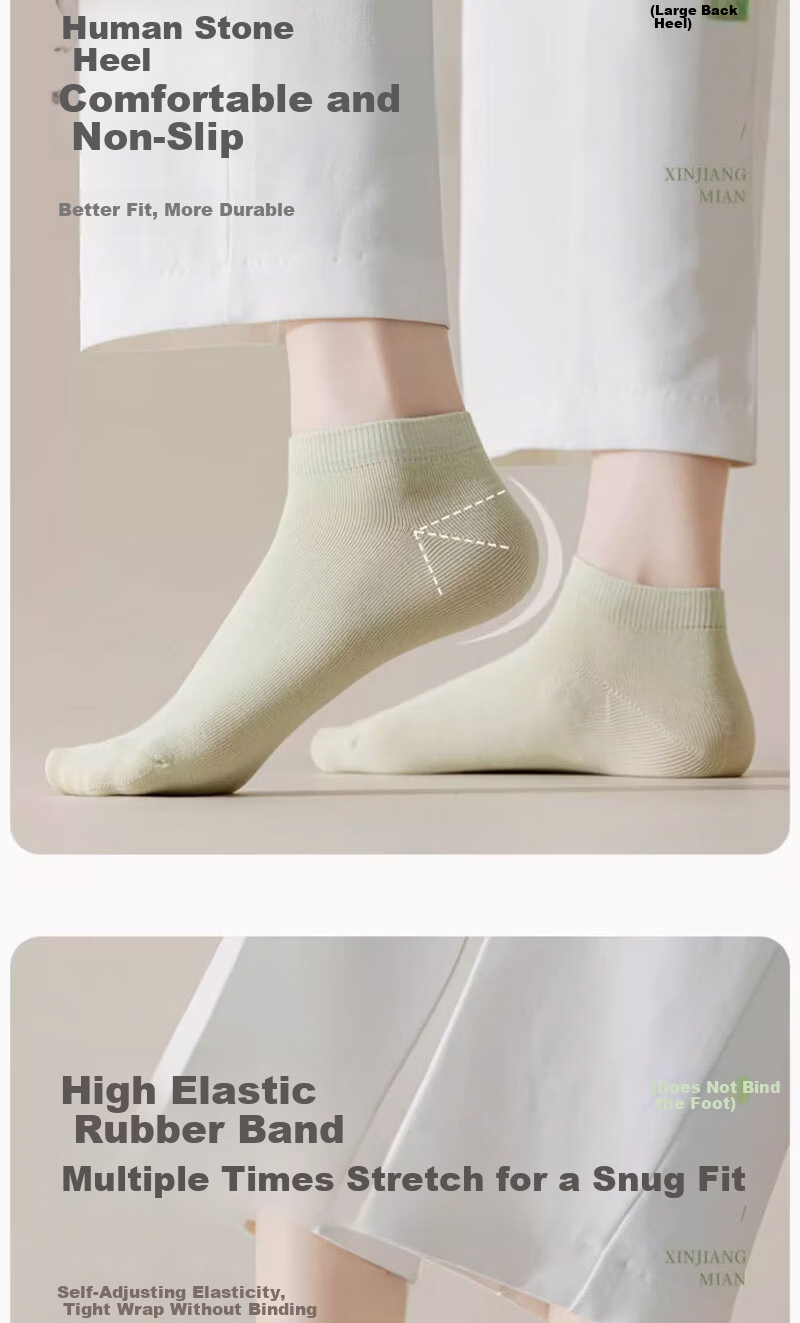 Mianmanman Women's Short Socks Xinjiang Cotton 10A Antibacterial Odor-Resistant No-Slip Low-Cut Socks Non-Slip Heel Short Tube Socks Spring Summer 10 Pairs 5