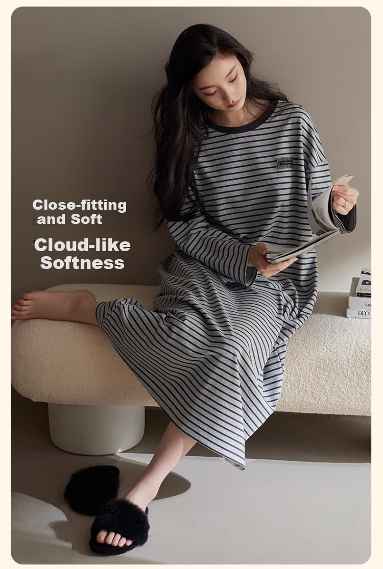 GUJIN Spring Autumn New Pure Cotton Women's Long Nightgown Homewear Casual Loose Plus Size Sleepwear with Chest Pad L 9