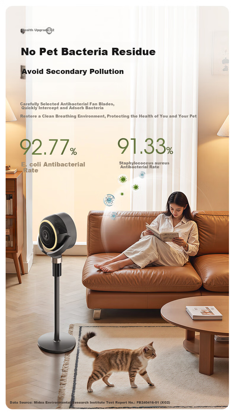 Midea Air Circulation Fan High Airflow Home Upright Upgraded Tall Floor Fan Bedroom Dormitory Quiet Purification Antibacterial Desktop Small Table Fan GAI24KL 6