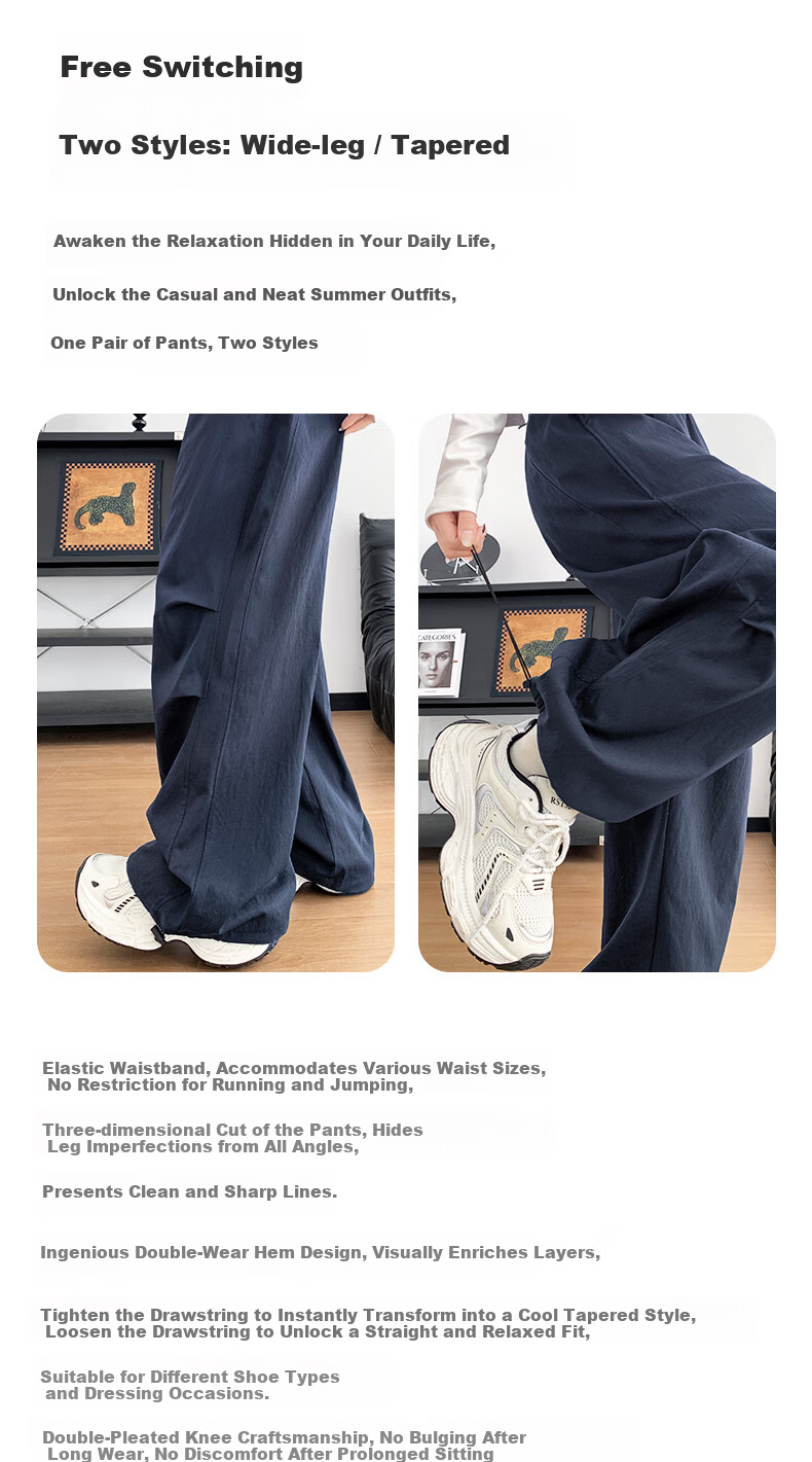 Langsha Embroidered Work Pants for Women 2026 Spring Summer Thin High Waist Slim Loose Straight Quick-Dry Ice Silk Wide-Leg Sports Pants 7