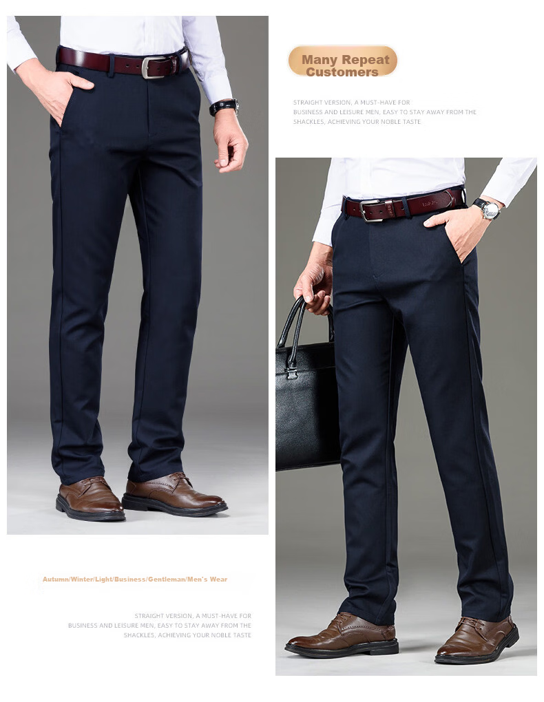 Romon High-End Men's Casual Pants Spring Autumn Loose Straight Business Trousers Middle-Aged Long Pants Royal Blue 28 11