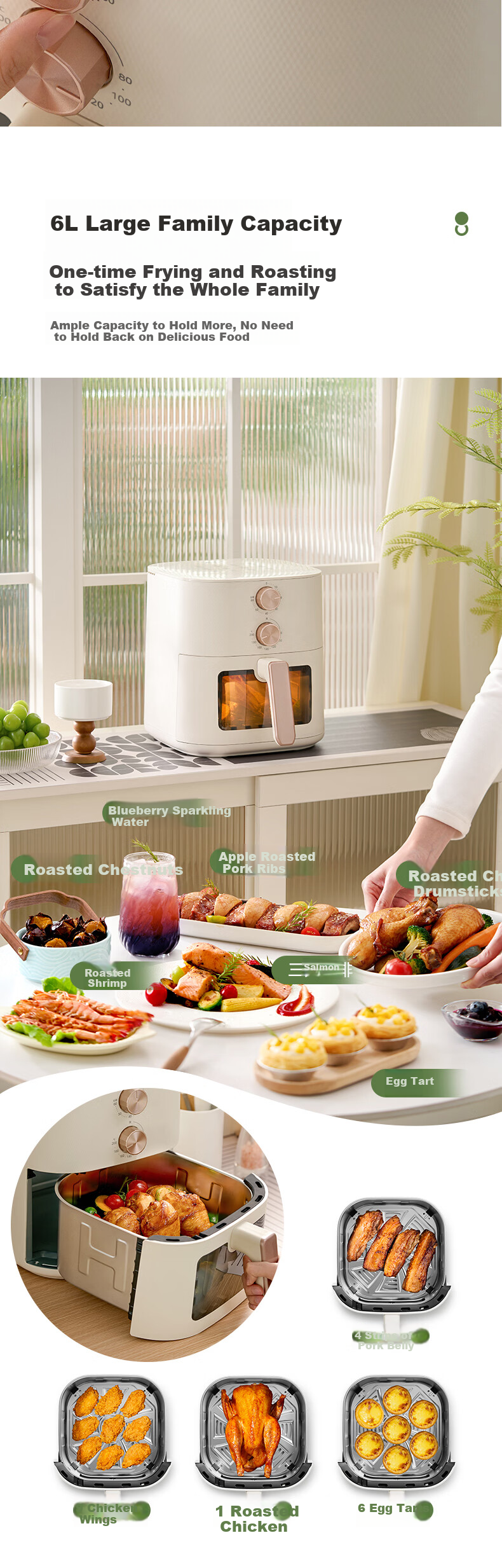 Midea 0-Coating Titanium Stainless Steel Air Fryer and Steamer Combo 2026 New Model Smart Dual Display Home Dual Heat Source Air Fryer 6.5L KZC6555J 10
