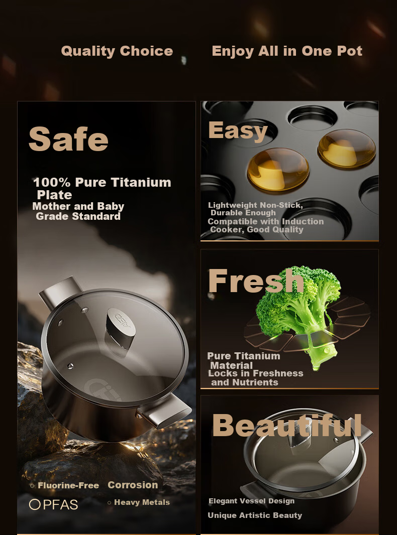 ASD Pure Titanium Non-Stick Soup Pot No Coating Steamer Multi-Function Thickened Stew Pot 22cm Household Noodle and Baby Food Cooker Z6Q 2