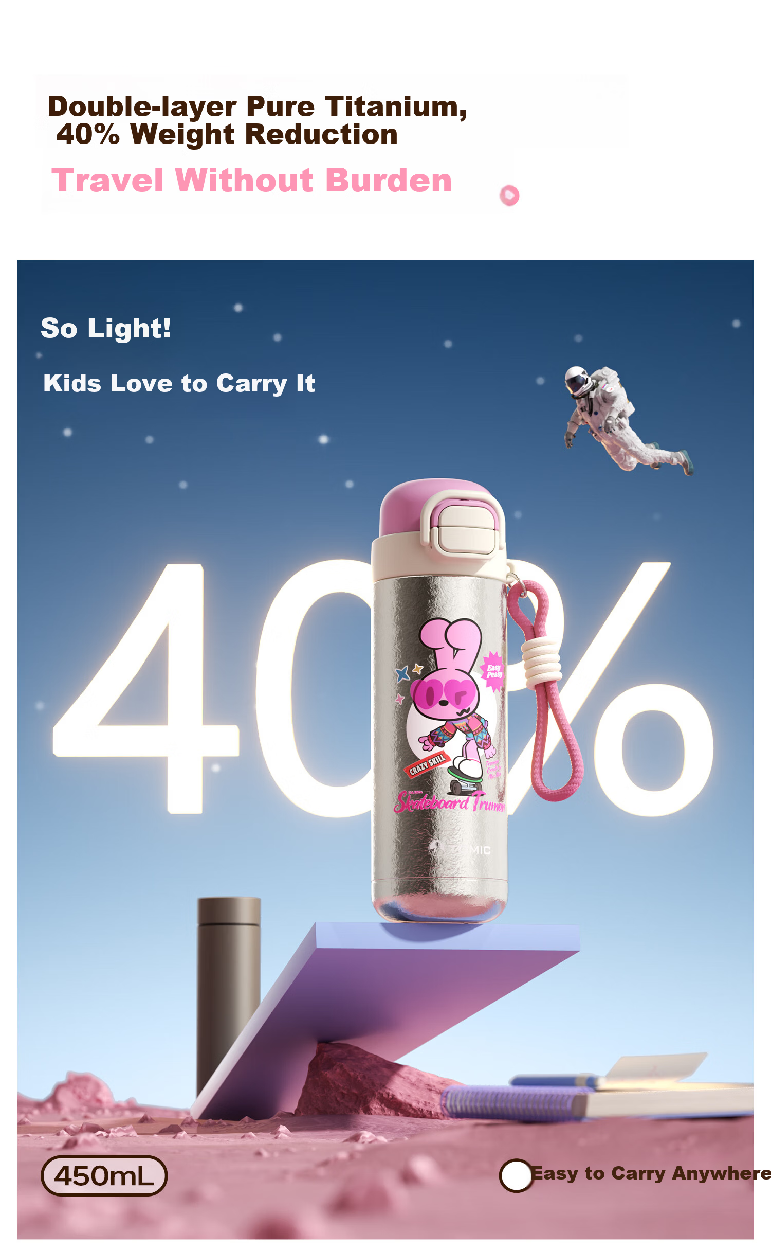 TOMIC Kids Insulated Double Drinking Water Bottle Student Essential School Straw Water Cup Birthday Gift for Boys and Girls 5