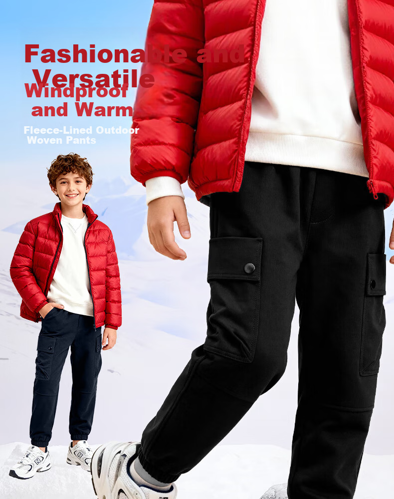 Baleno Kids Winter 2025 Fleece-Lined Casual Cargo Pants for Boys and Girls Outdoor Woven Trousers 1
