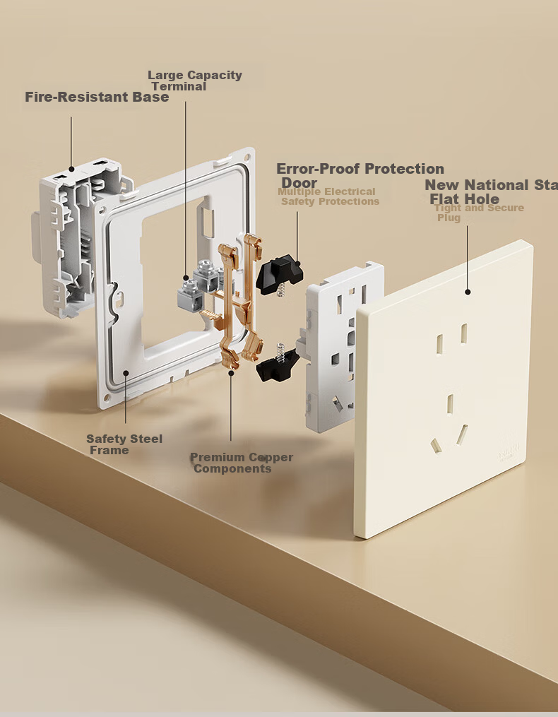 DELIXI Switch Socket CD295 Ultra-thin Matte Frosted Large Panel 86 Type Concealed Silver Osmanthus Yellow Angled Five-hole 10 Pack 28