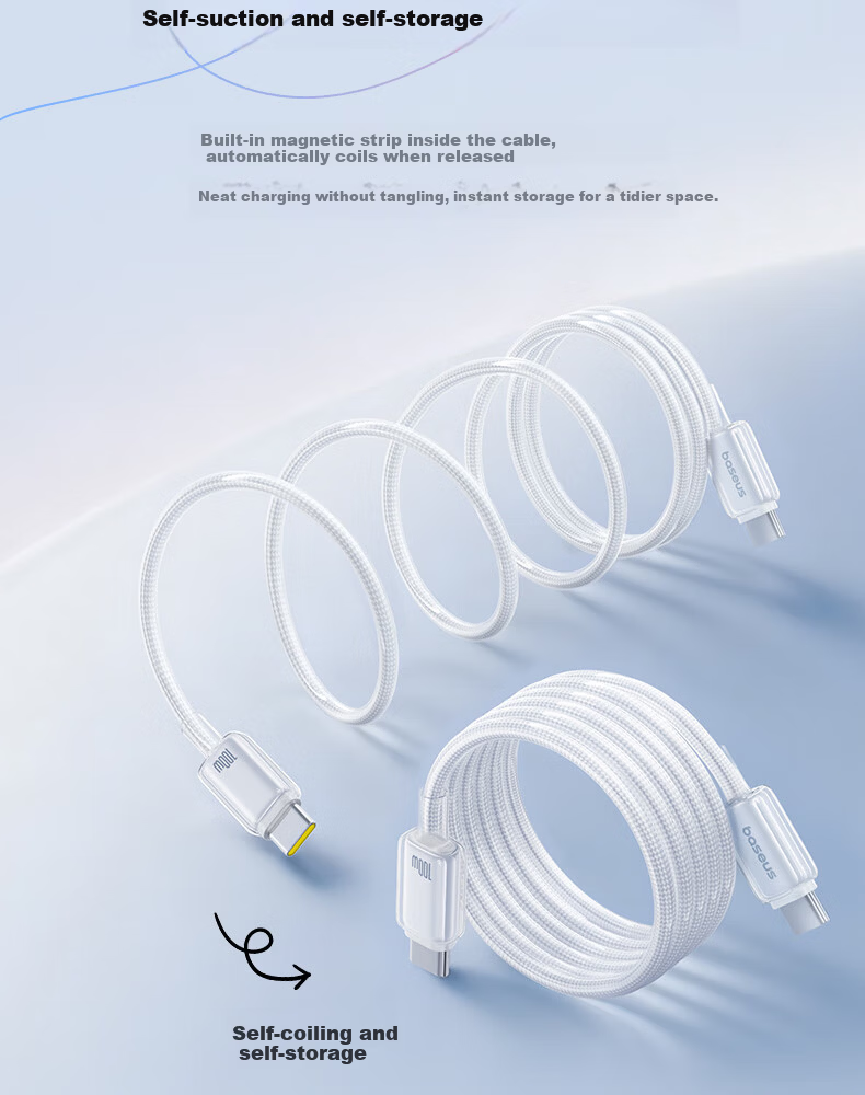 Baseus Magnetic Dual-Head Type-C PD 100W Fast Charging Cable for Huawei Honor Xiaomi Apple iPad Laptop Phone 1m Pink 4