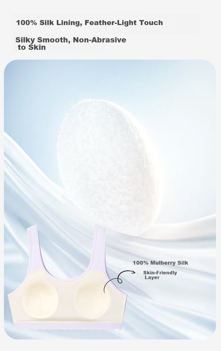 Jiusuiban Children's Underwear Girls 12-15 Years A-Class Developmental Youth Bra Mid-Large Child 100% Silk Skin-Friendly U-Shaped Vest 5