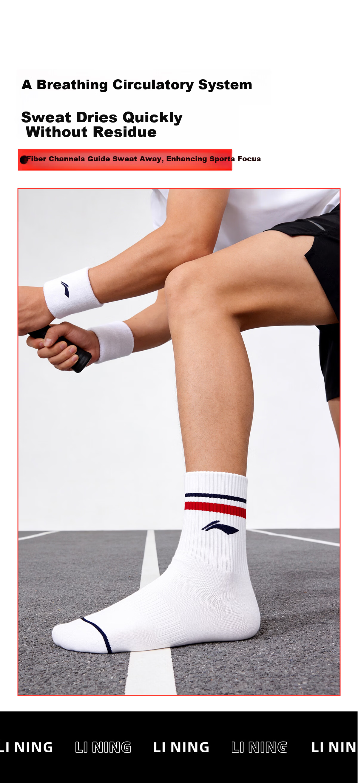 LI-NING Unisex Odor-Resistant Sweat-Absorbing Long Socks Casual Cotton Breathable Sports Versatile Mid-Calf Comfortable Cotton Wrap Socks 4