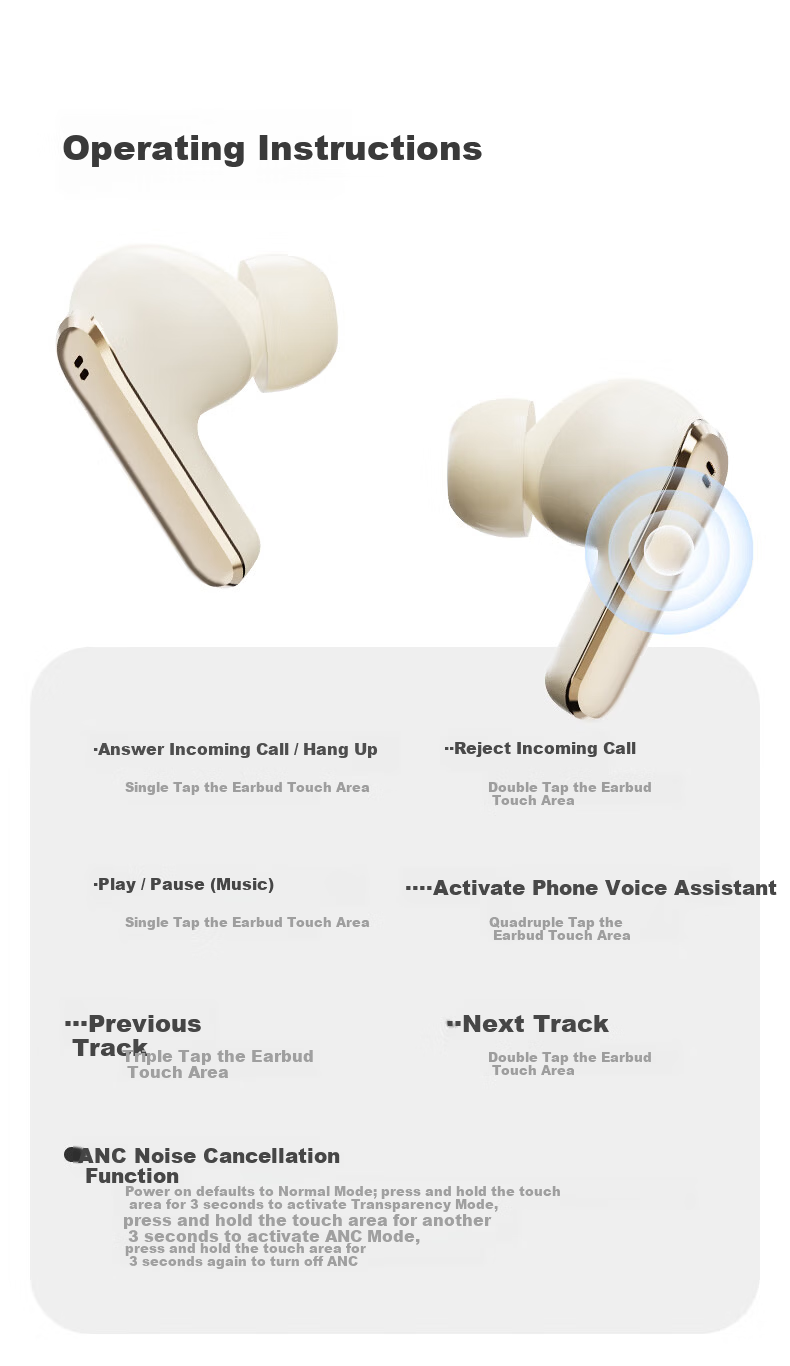 Aigo In-Ear Bluetooth Earphones Active Noise Cancelling Bluetooth 6.0 Business Music HD Call 52H Battery Life Luxury Leather Texture Universal for Xiaomi Apple TA56 Beige 9
