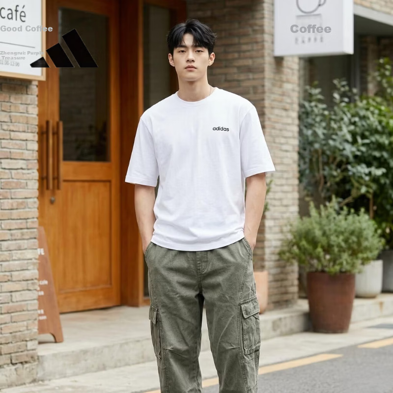 Adidas Summer Men's Sports Trendy Comfortable Breathable Outdoor Cotton Short Sleeve T-Shirt JF3211
