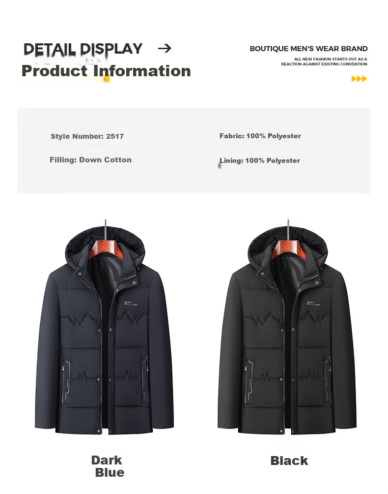ROMON Men's Cotton Jacket Winter Coat Trendy Business Cotton-Padded Jacket Middle-Aged and Elderly Warm Cotton Coat Dad Style 2517 Black 4XL 8