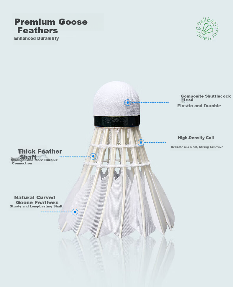 KUMPOO GD9 New Badminton Feathers 12-Pack Durable Stable Flight Goose Feathers for Competition and Training 1