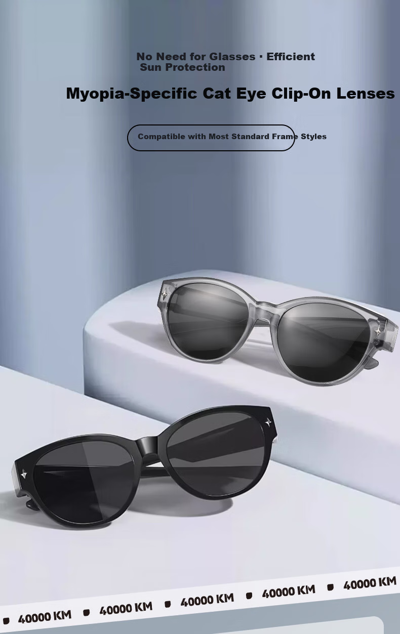 40,000 KM Cat Eye Sunglasses Clip-On for Prescription Glasses Women Square Round Face Polarized UV Protection Driving Sunglasses 1