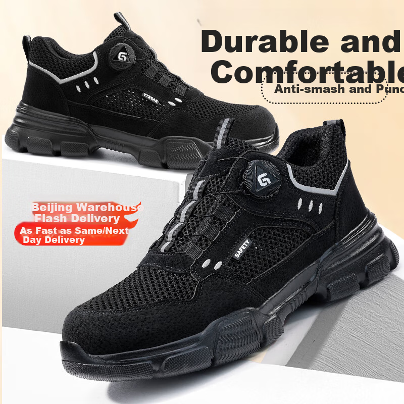 JUNBU Men's Safety Work Shoes Steel Toe Anti-Smash Anti-Puncture Lightweight Comfortable Functional Shoes F155BKT Size 40