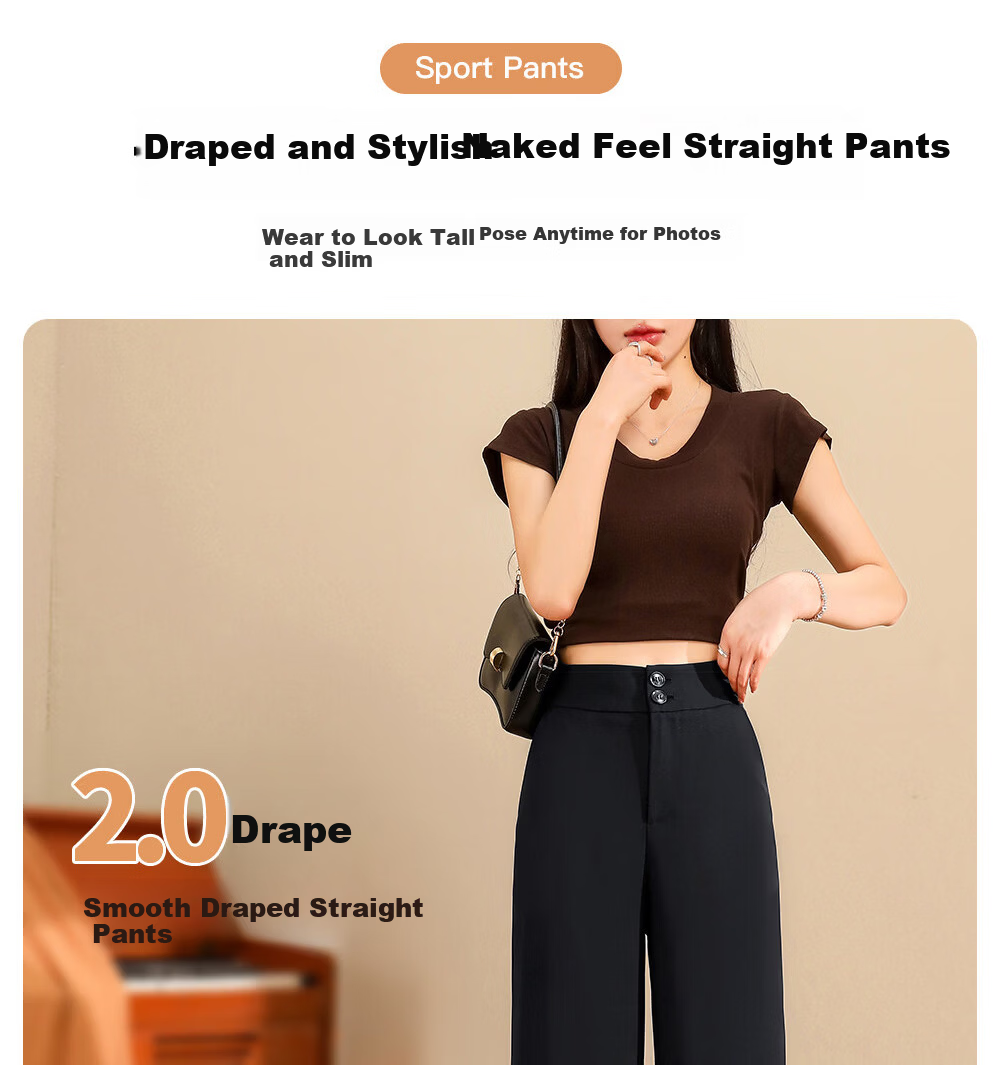 Langsha Women's New Suit Pants Office Commuting Formal Casual High-Waist Flowing Wide-Leg Wrinkle-Resistant Straight-Leg Pants for Petite 1