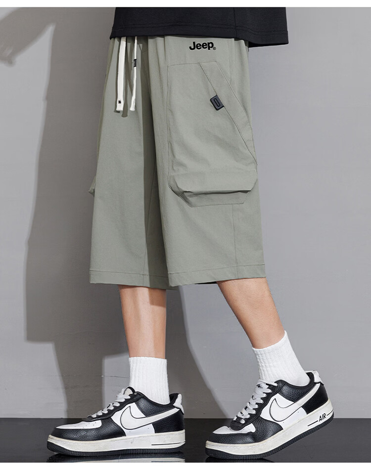 JEEP Men's Summer Loose Thin Seven-Point Quick-Dry Cargo Shorts Military Green M 11