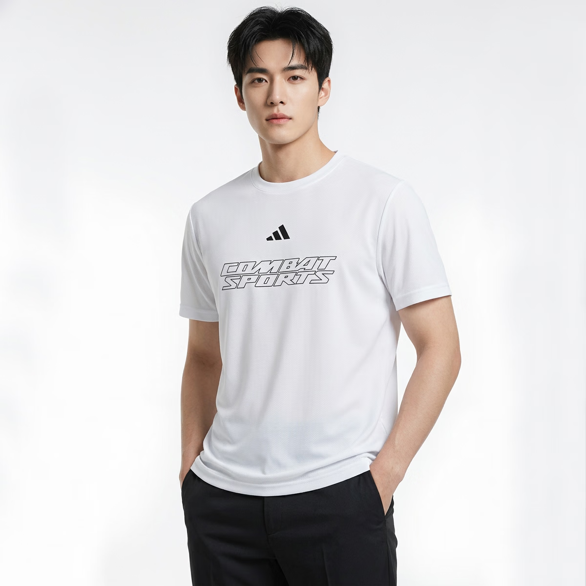 Adidas Quick-Dry Breathable Sports Short-Sleeve Lightweight Skin-Friendly Fitness Running Training T-Shirt, White/black, XL
