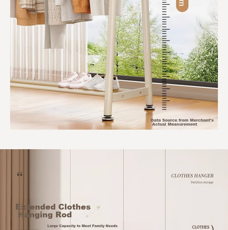 Shanshan Wooden Floor-Standing Clothes Hanger Coat Rack Bedroom Garment Rack Mobile Balcony Storage Shelf 9