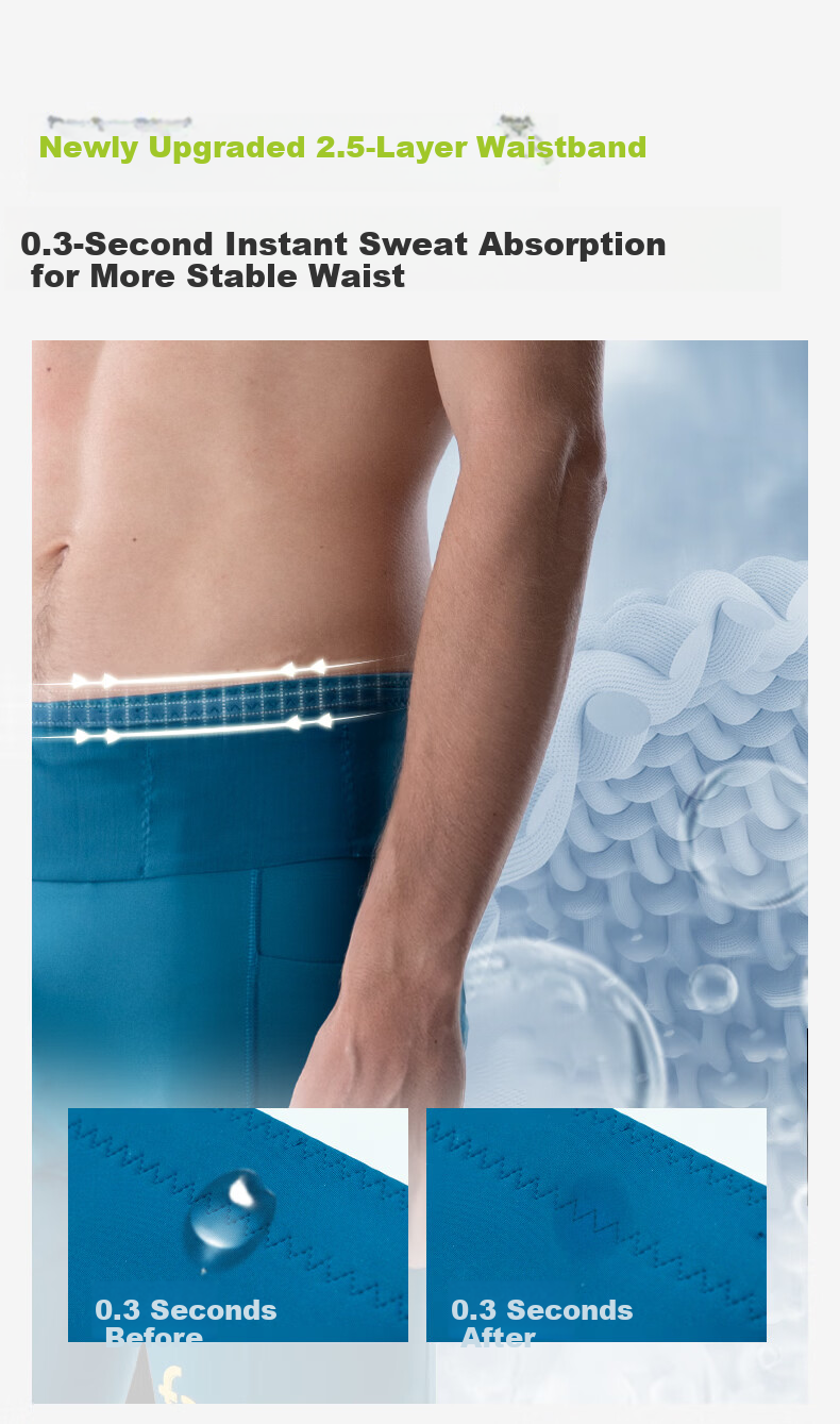 Feibit Kangaroo Pants 4.0 Men's Compression Running Tights Breathable Moisture-Wicking Marathon Lake Blue M 8