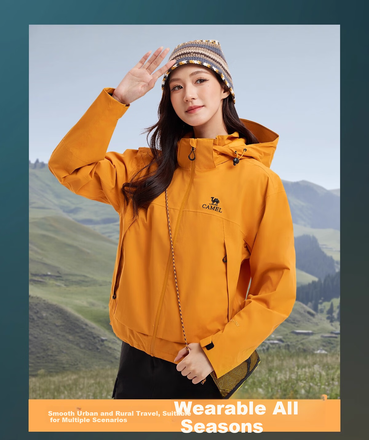 CAMEL Women's Short Outdoor Jacket 3-in-1 Fleece Liner Water-Resistant Windproof Coat 7