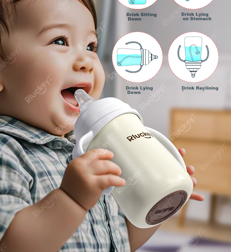 Leqi Infant Insulated Baby Bottle with Handle 316 Stainless Steel Ceramic Coated Liner 12