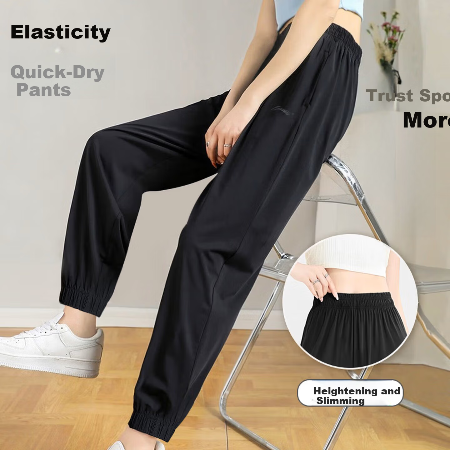 LI-NING Women's Breathable Quick-Dry Lightweight Running Pants with Shiny Logo, Casual Jogger Sweatpants 1