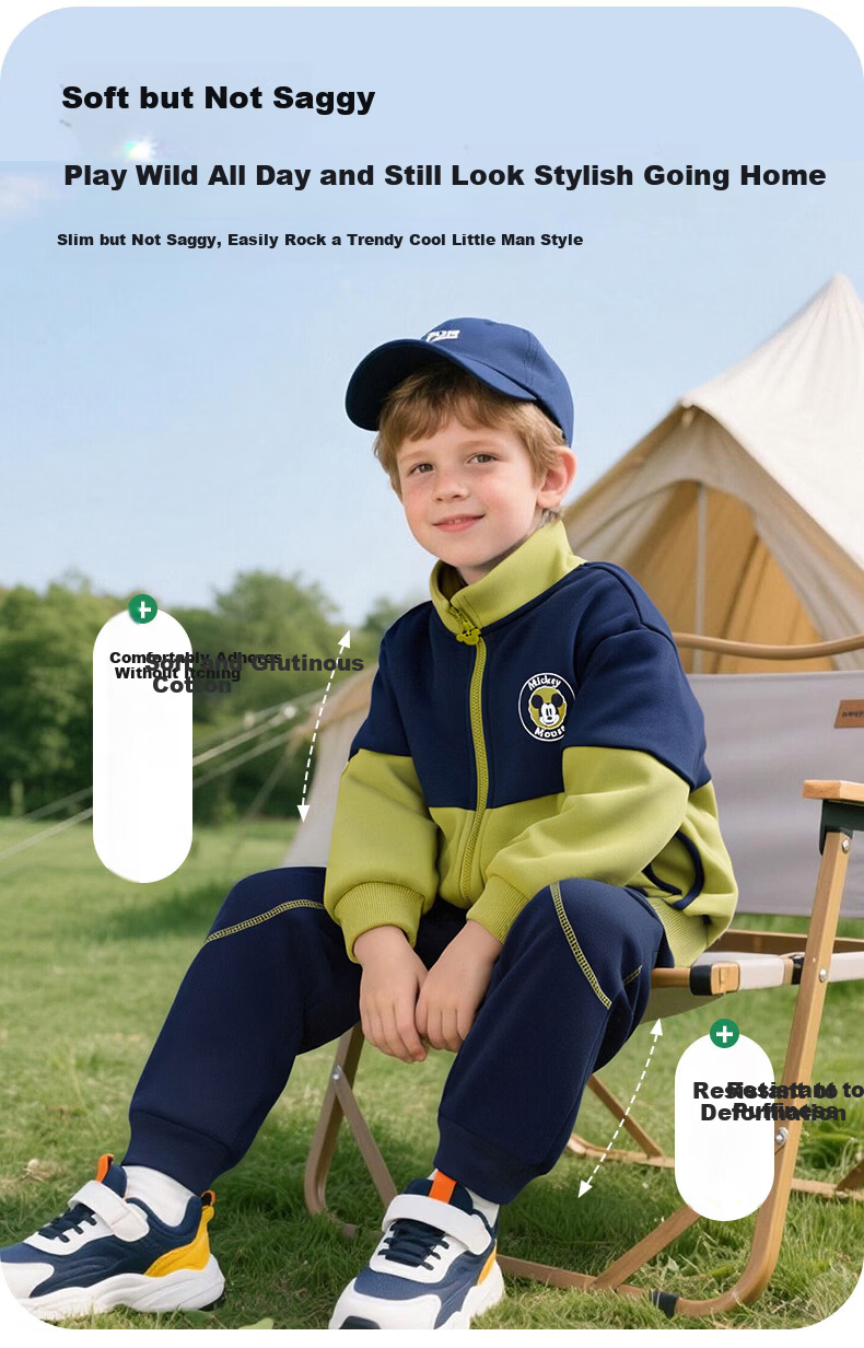 Disney Kids Spring and Autumn New Boys Cartoon Fashion Casual Comfortable Warm Jacket Set Retro Green 100 6