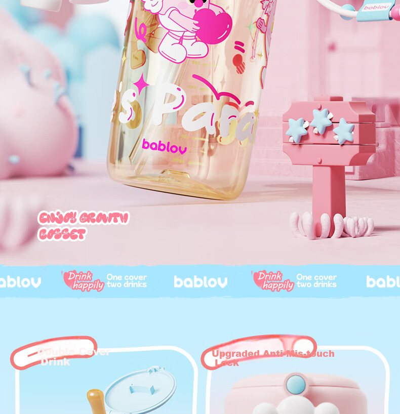 BABLOV Kids Portable Large Capacity Tritan Water Bottle Kindergarten Student Straw Training Cup 3