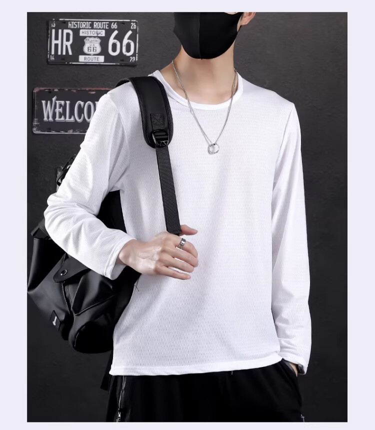 Langsha Ice Silk Long Sleeve T-Shirt Men Summer Thin Mesh Breathable Air Conditioning Shirt Plus Size Base Shirt Sun Protection Quick-Dry Tee 13