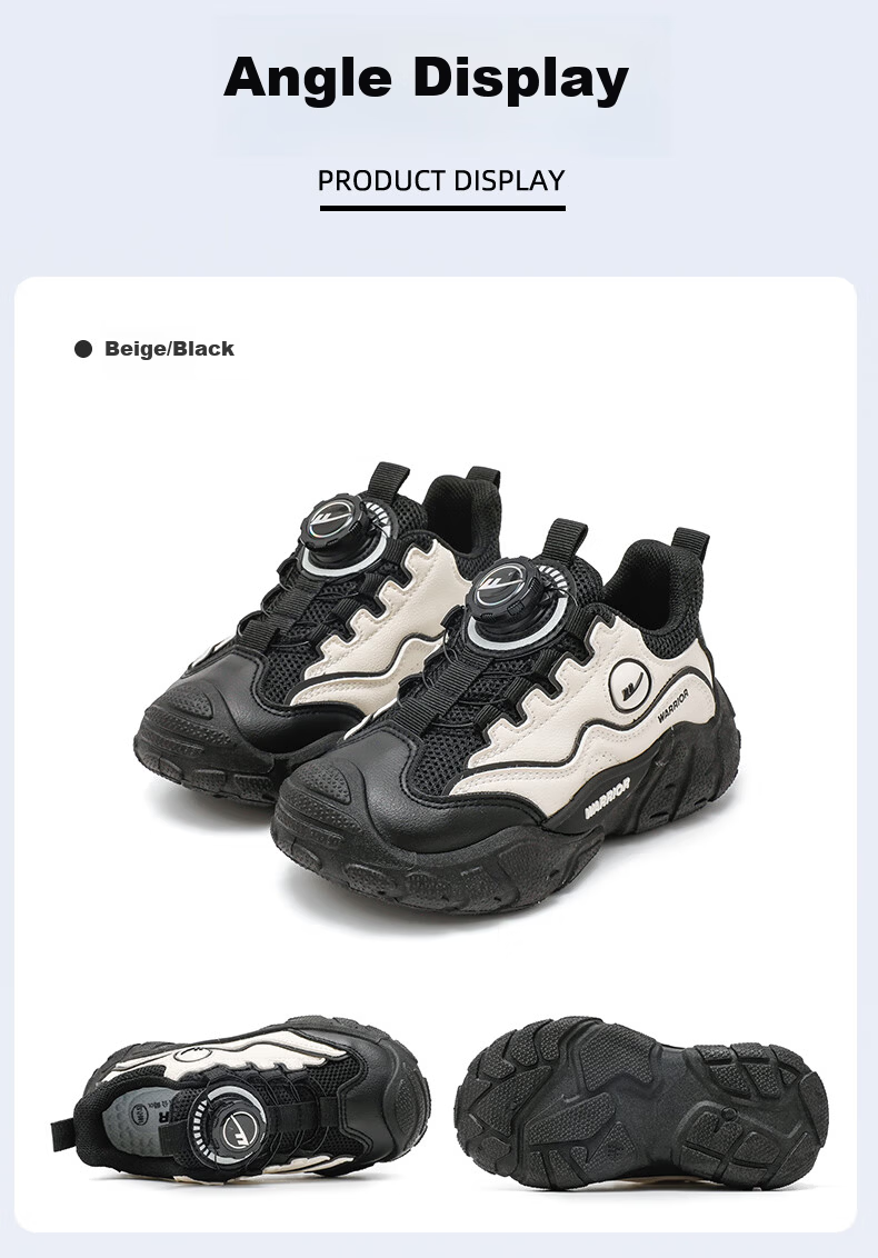 Warrior Boys Casual Sports Shoes Spring and Autumn Mesh Breathable Running Shoes WZ-1557 Gray/Black Size 34 7