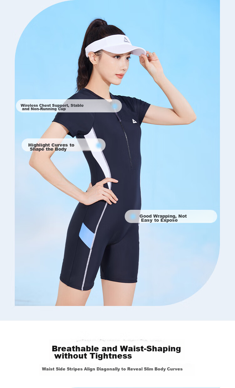 PEAK One-Piece Swimsuit for Women, Long Sleeve, Knee-Length, Conservative, Professional Sports, Plus Size, Tummy Control, Slimming, Hot Spring Swimwear 083XL 4