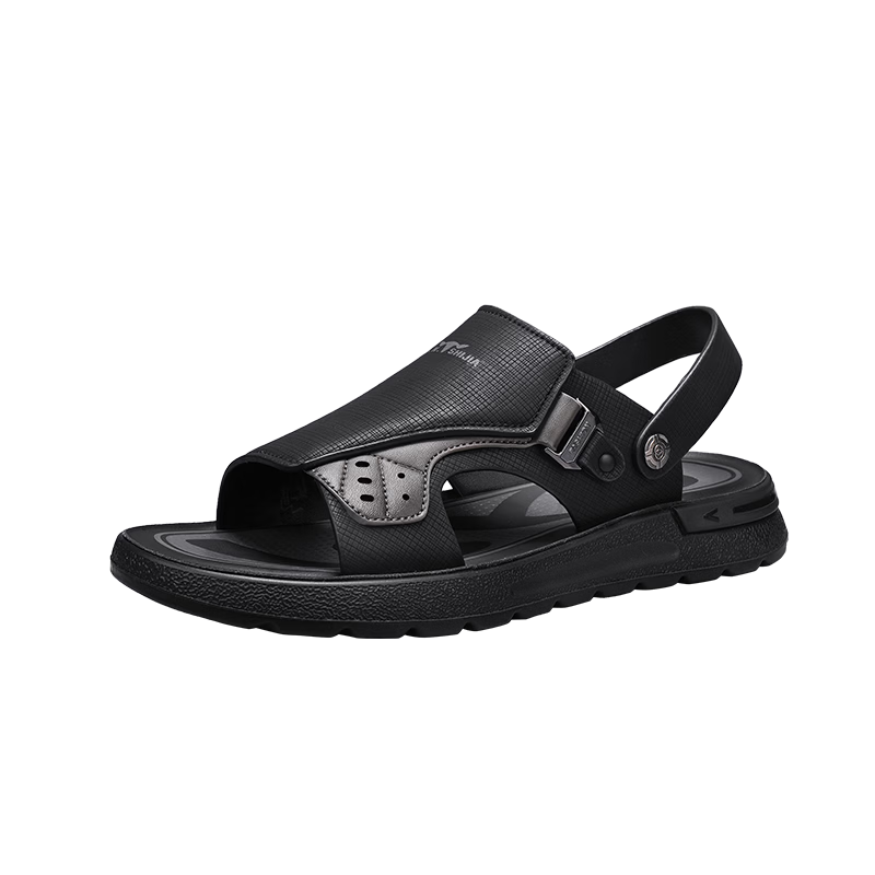 Bull Family Men's Leather Sandals Summer New Soft Sole Comfortable Beach Shoes Outdoor Dual-Purpose Driving Slippers
