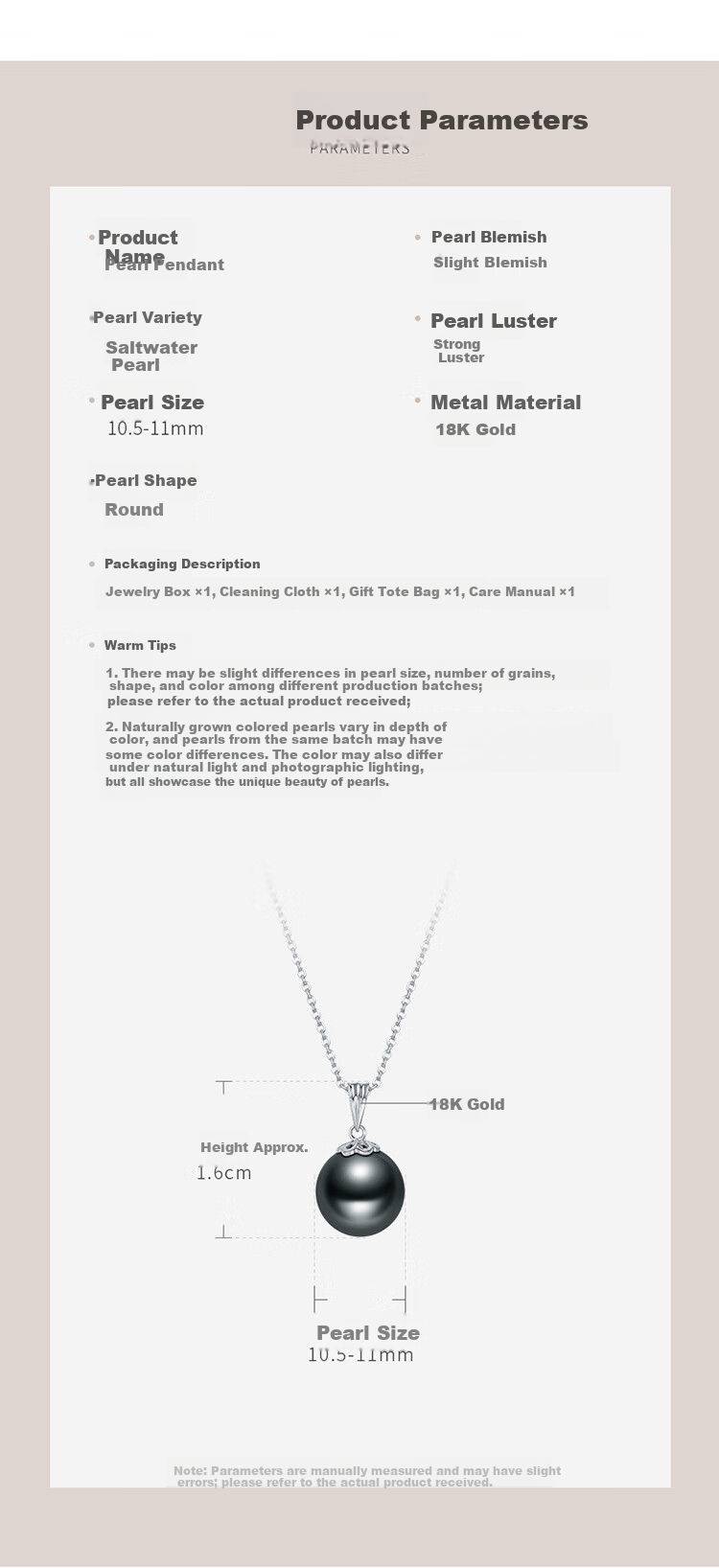 Jingrun Pearl Necklace for Women 18K Gold Dream Sea Freshwater Pearl Pendant Tahitian Black Pearl Mother's Day Gift 8