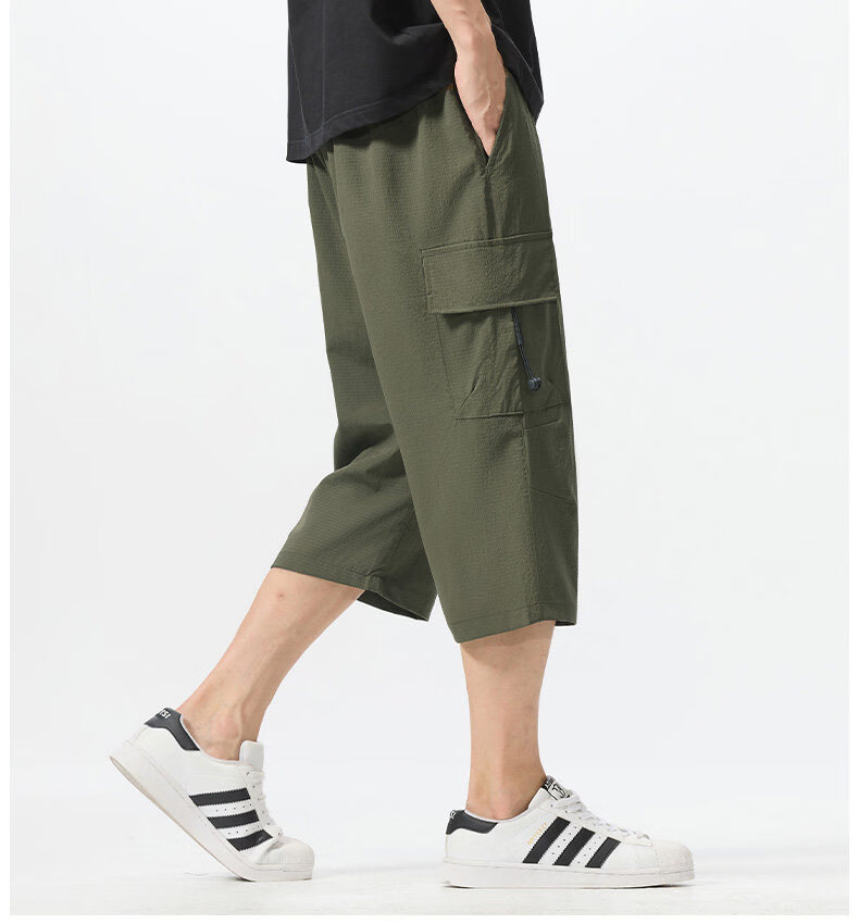 Fingercroxx IT American Workwear Casual Pants Men's Summer Lightweight Breathable Loose Fit Cropped Pants Black M 16