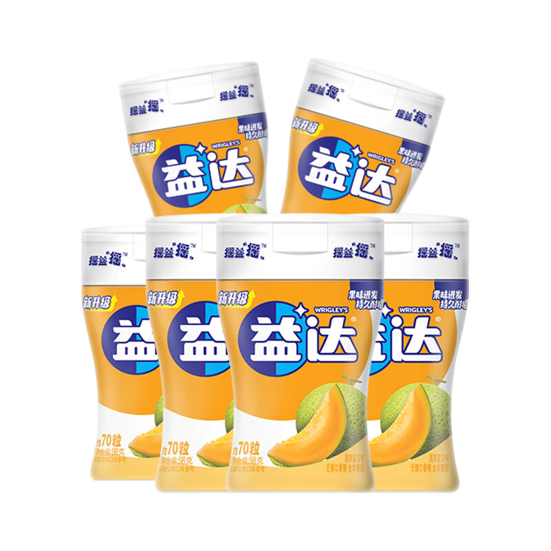 益达 木糖醇无糖口香糖蜜瓜味约70粒98g*6瓶 休闲零食糖果 口气清新糖