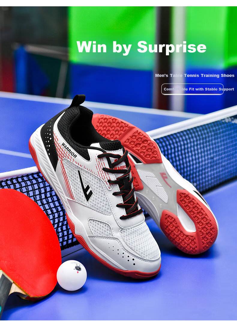 Warrior WXY-181 Table Tennis Shoes Professional Breathable Non-Slip Unisex Parent-Child Style White Black Red Size 39 4